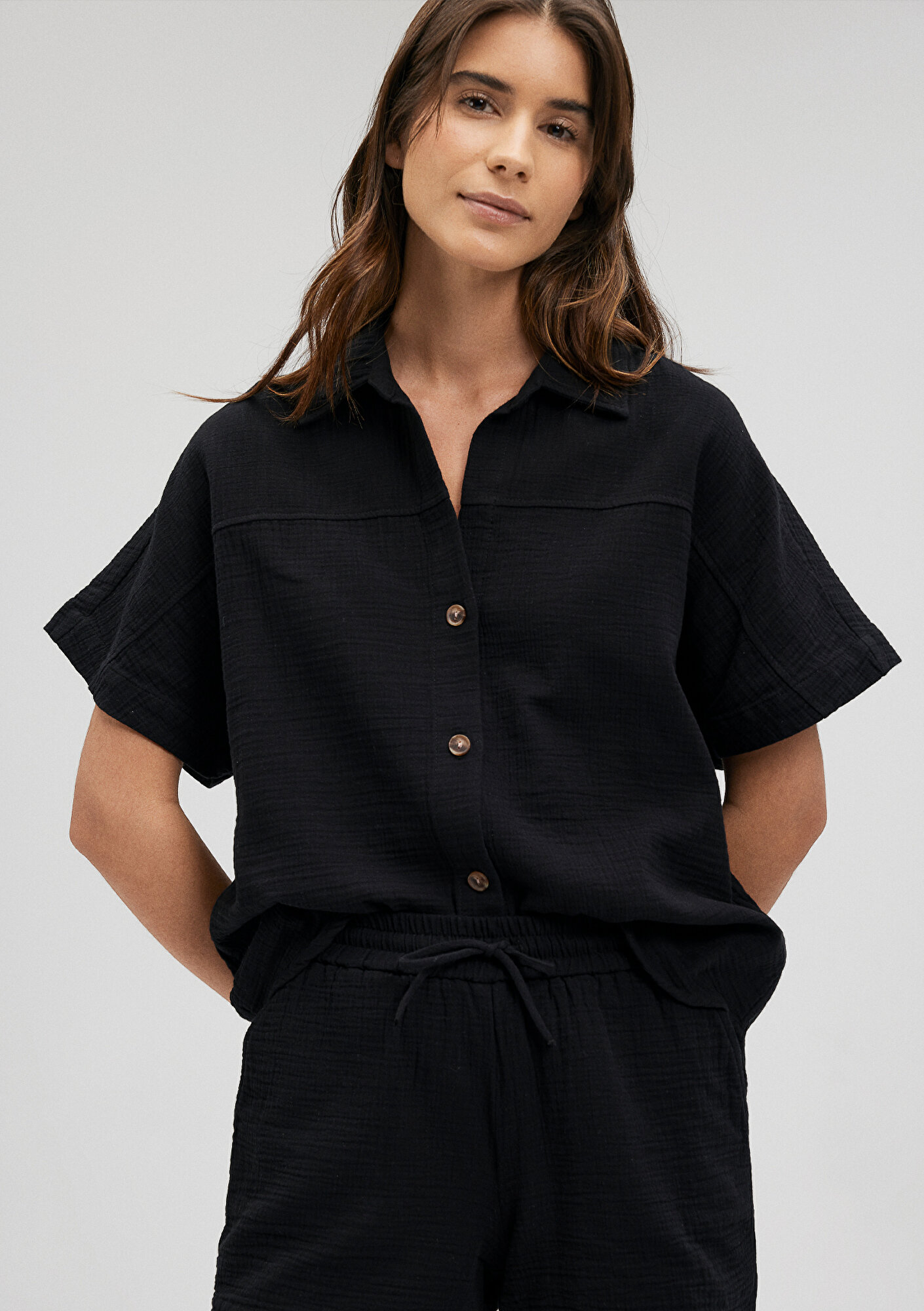  Mavi Siyah Gömlek Loose Fit / Bol Rahat Kesim 1210758-900