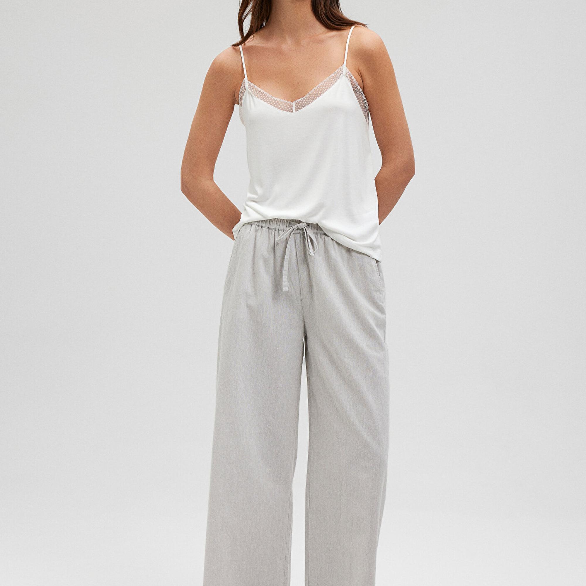 Mavi Keten Karışımlı Gri Pantolon 1010686-70074