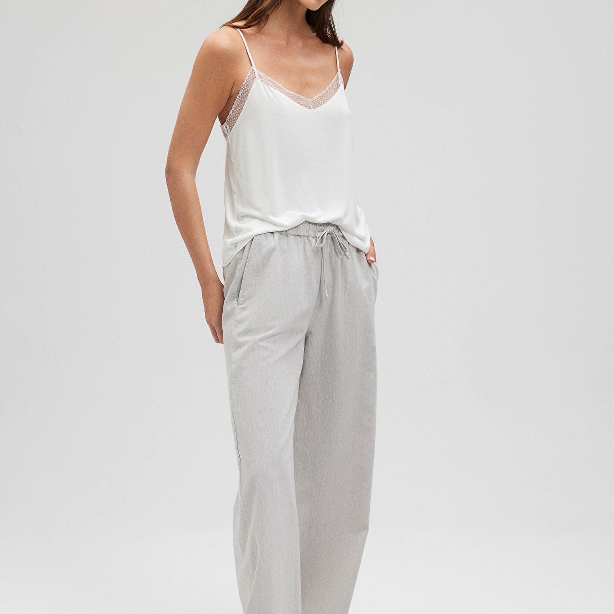 Mavi Keten Karışımlı Gri Pantolon 1010686-70074