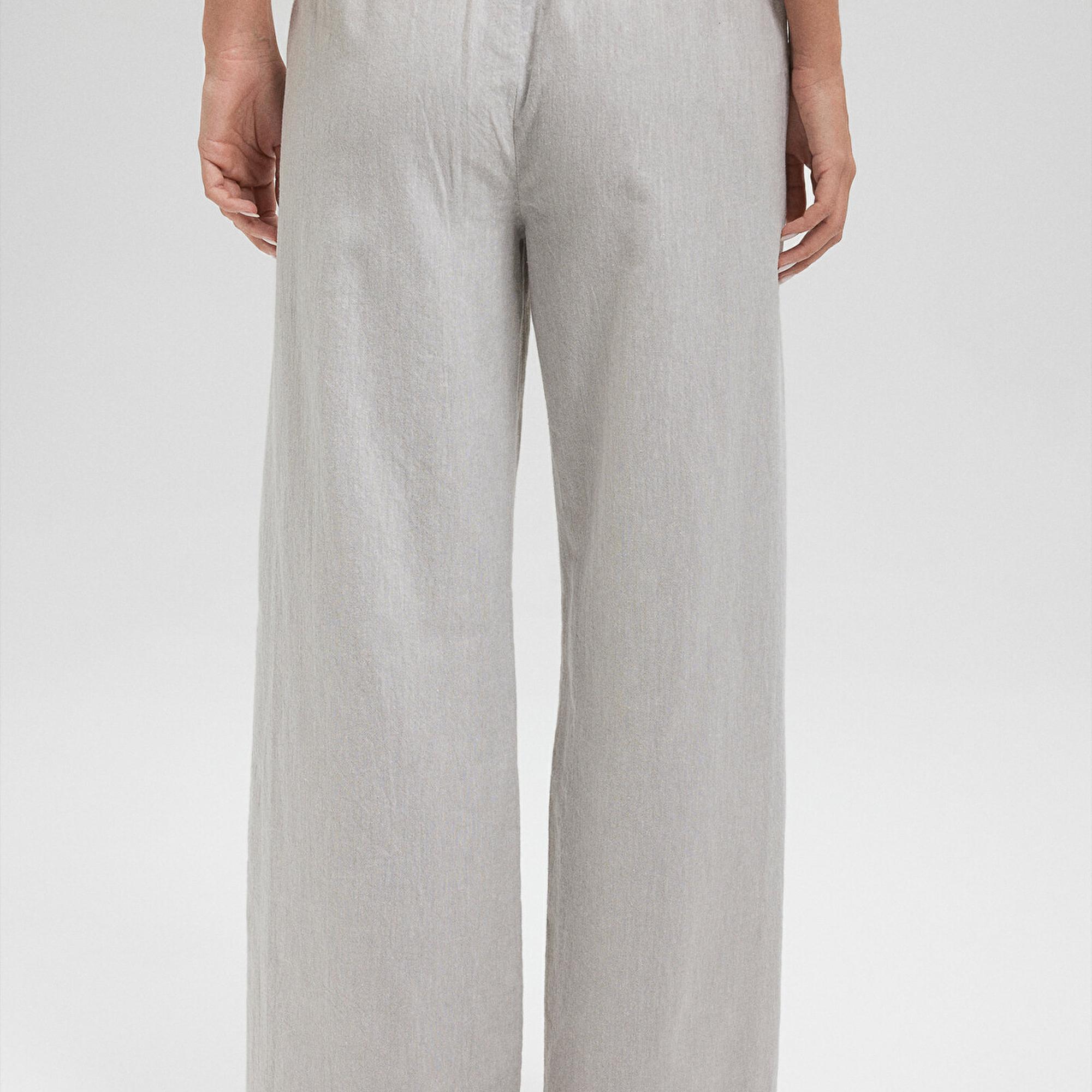 Mavi Keten Karışımlı Gri Pantolon 1010686-70074