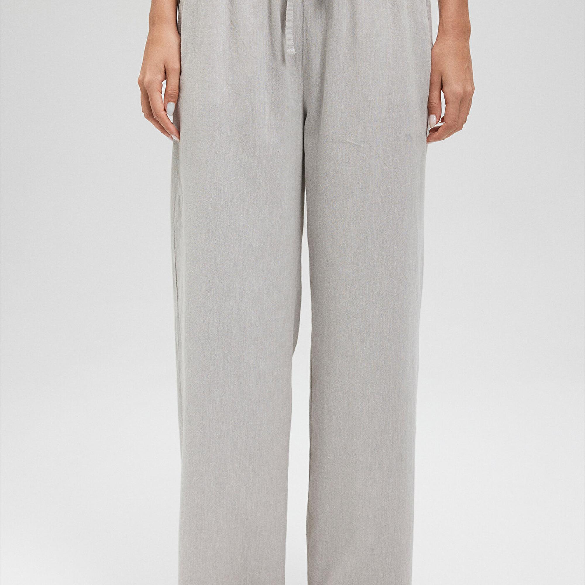 Mavi Keten Karışımlı Gri Pantolon 1010686-70074