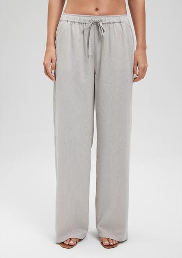  Mavi Keten Karışımlı Gri Pantolon 1010686-70074