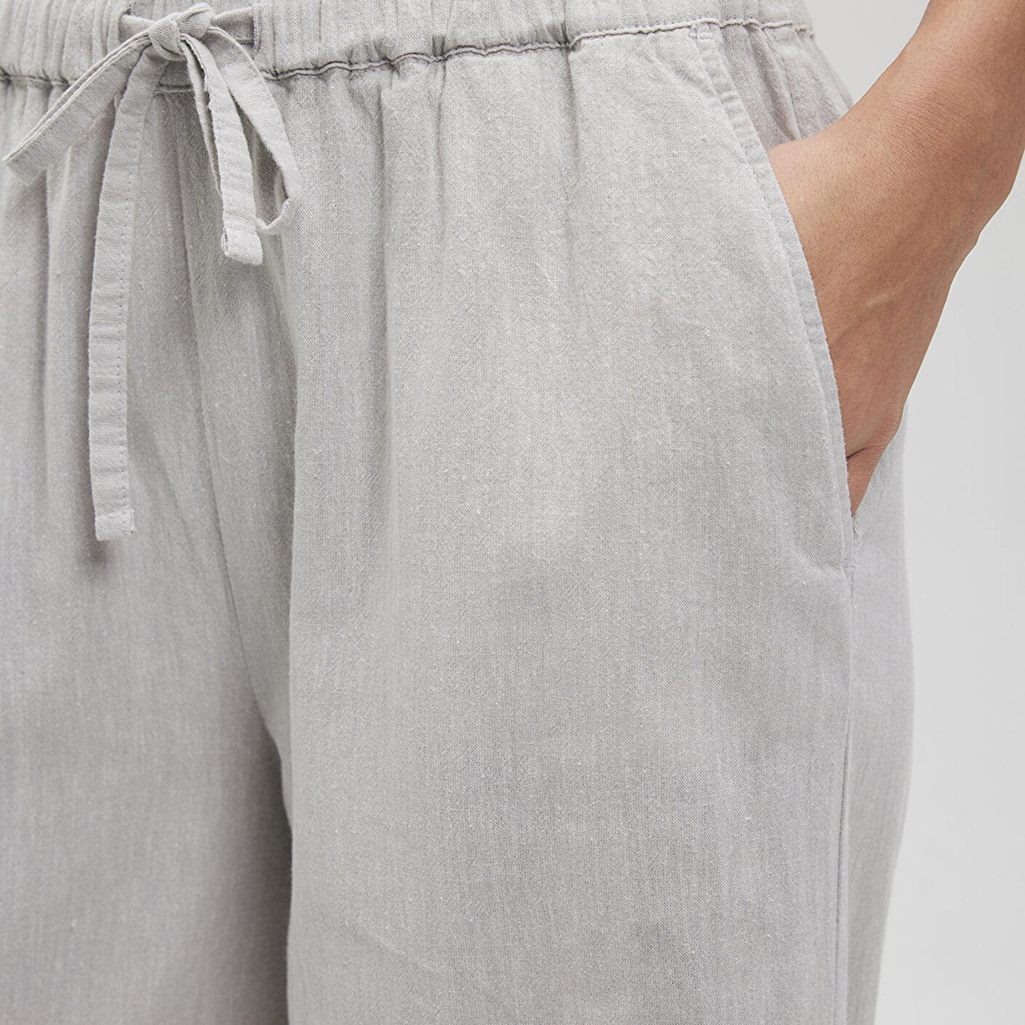 Mavi Keten Karışımlı Gri Pantolon 1010686-70074