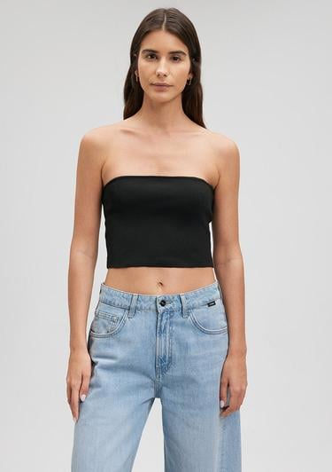  Mavi Straplez Siyah Triko Top Crop / Kısa Kesim 1710448-900