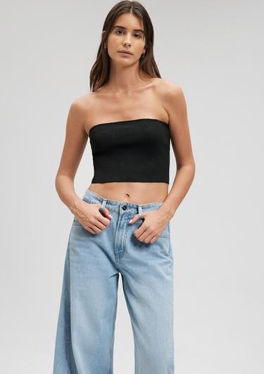  Mavi Straplez Siyah Triko Top Crop / Kısa Kesim 1710448-900
