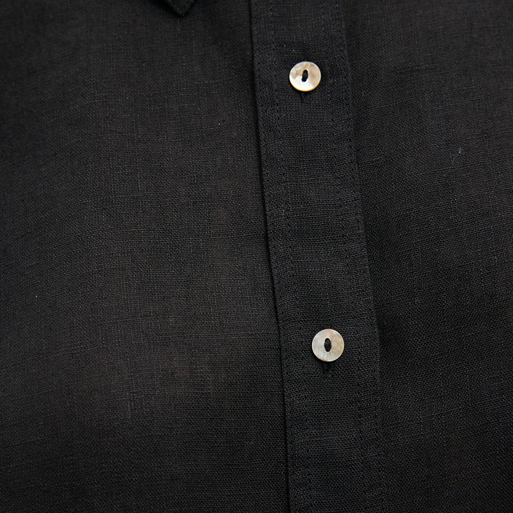 Mavi Siyah Keten Gömlek Oversize / Geniş Kesim 1210747-900