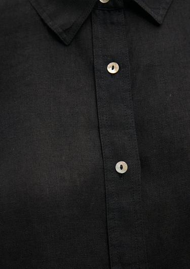  Mavi Siyah Keten Gömlek Oversize / Geniş Kesim 1210747-900