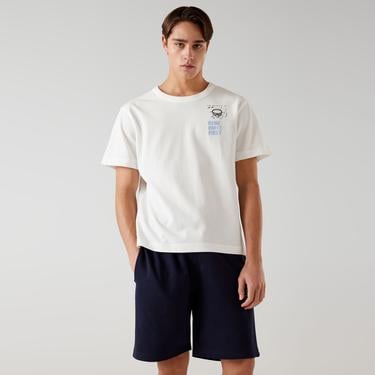  Lacoste Bisiklet Yaka Baskılı Erkek Beyaz T-Shirt