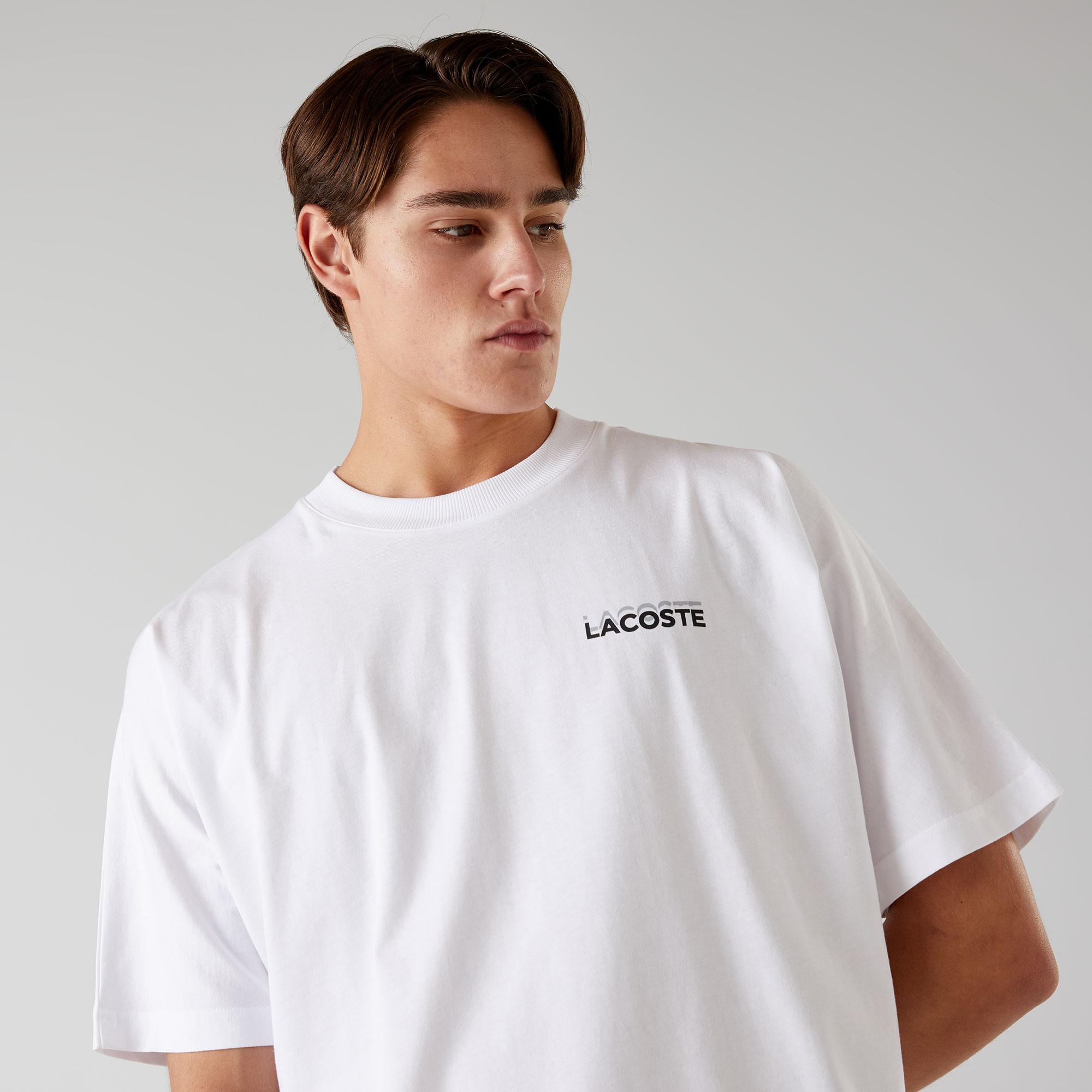 Lacoste Bisiklet Yaka Baskılı Erkek Beyaz T-Shirt