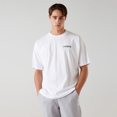  Lacoste Bisiklet Yaka Baskılı Erkek Beyaz T-Shirt