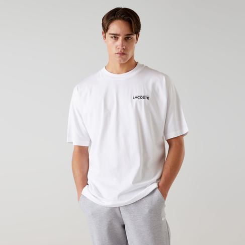  Lacoste Bisiklet Yaka Baskılı Erkek Beyaz T-Shirt