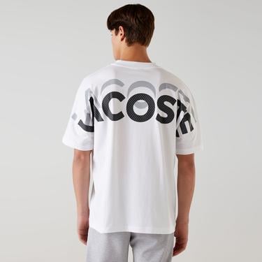  Lacoste Bisiklet Yaka Baskılı Erkek Beyaz T-Shirt
