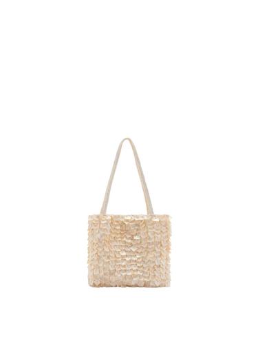  Mango Kadın İnci El Çantası Fildişi Rengi