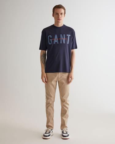  GANT Erkek Lacivert Oversize Fit Bisiklet Yaka Logolu T-shirt