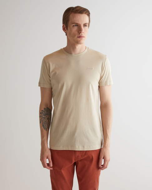  GANT Erkek Bej Slim Fit Bisiklet Yaka Logolu T-shirt