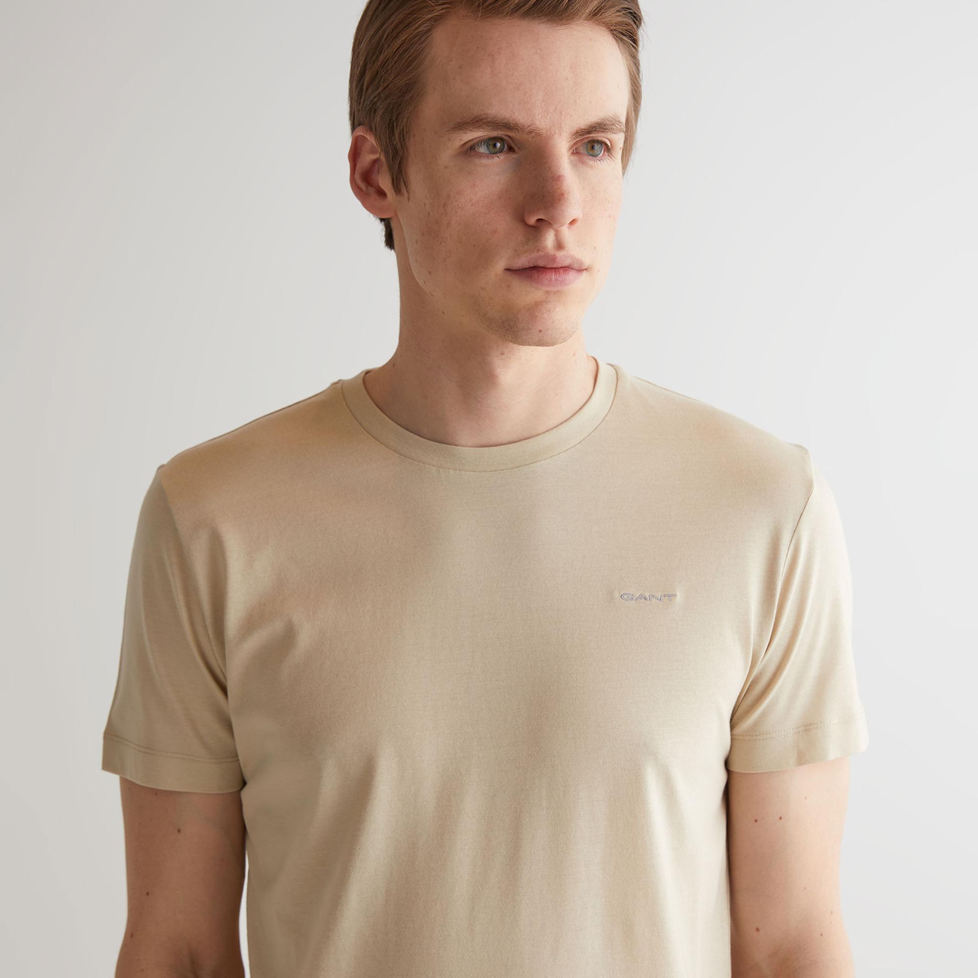 GANT Erkek Bej Slim Fit Bisiklet Yaka Logolu T-shirt