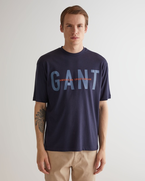  GANT Erkek Lacivert Oversize Fit Bisiklet Yaka Logolu T-shirt