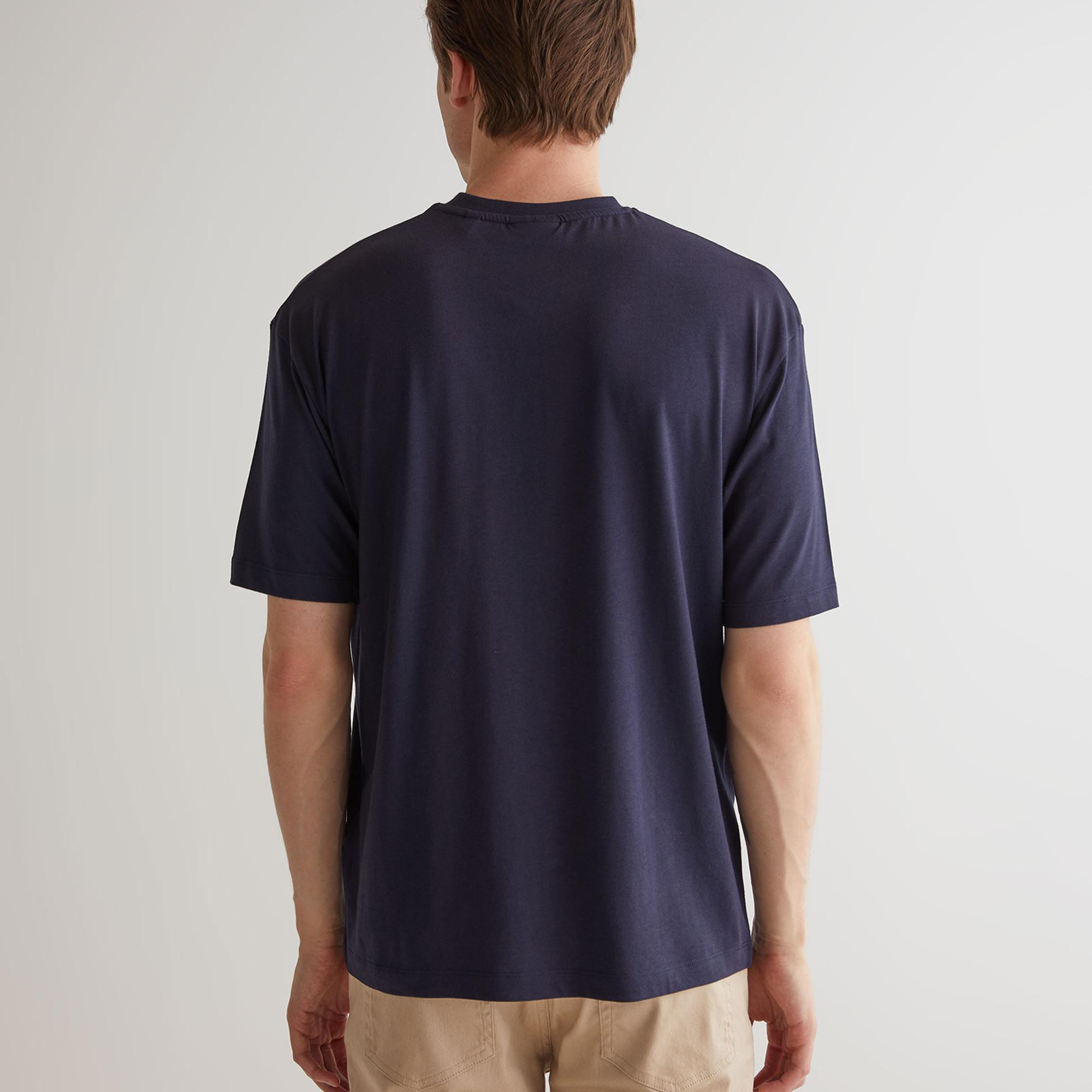 GANT Erkek Lacivert Oversize Fit Bisiklet Yaka Logolu T-shirt