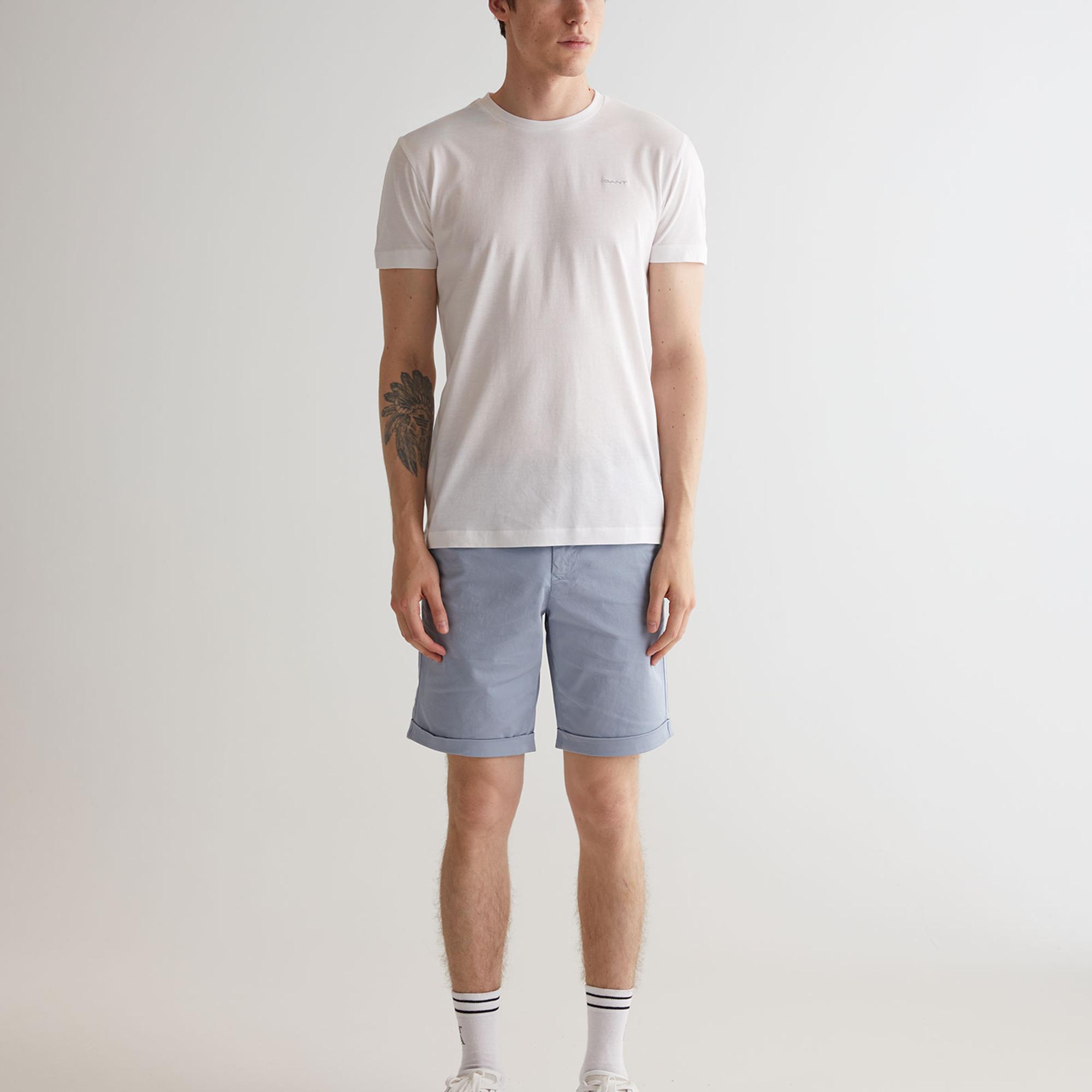 GANT Erkek Beyaz Slim Fit Bisiklet Yaka Logolu T-shirt