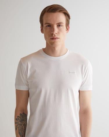  GANT Erkek Beyaz Slim Fit Bisiklet Yaka Logolu T-shirt