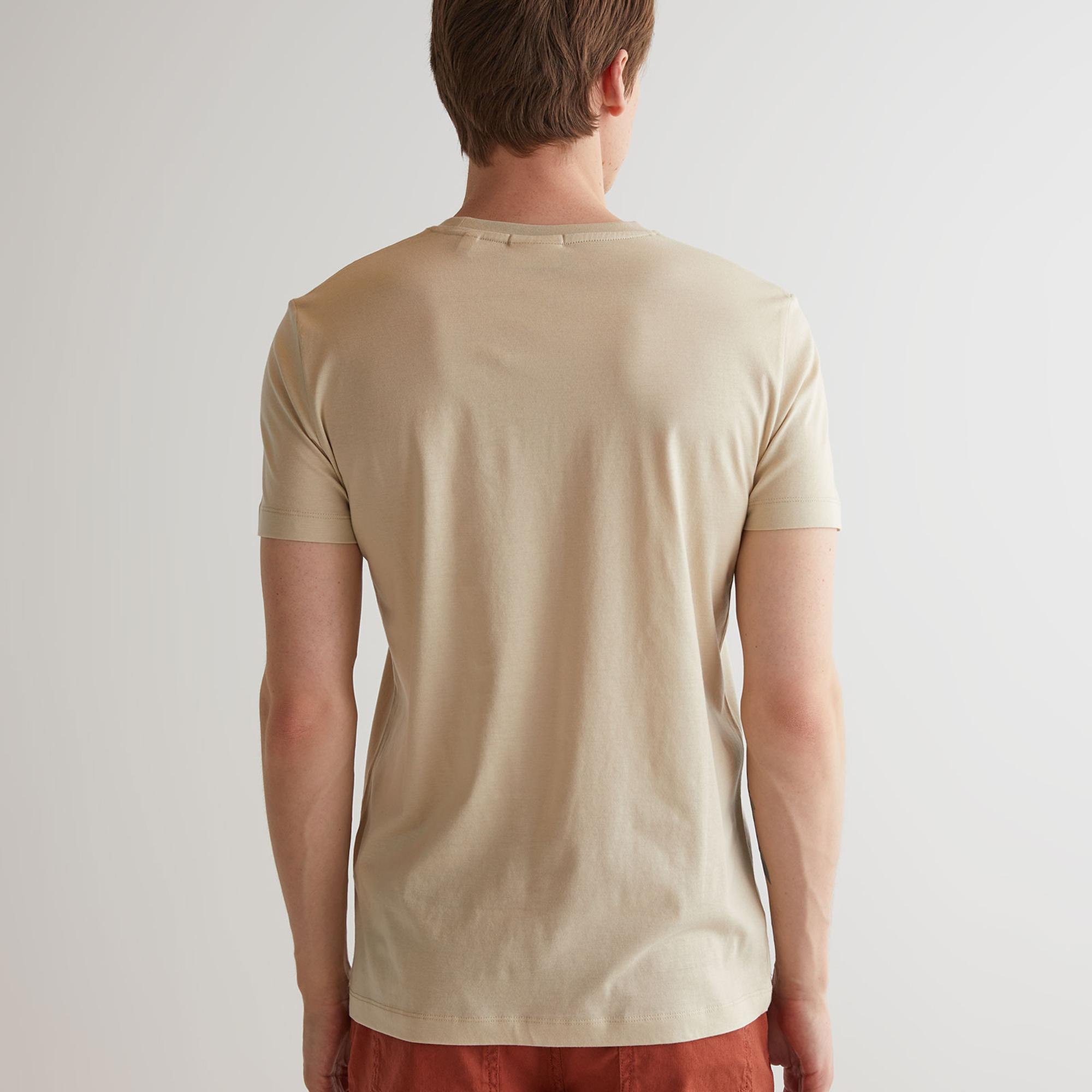 GANT Erkek Bej Slim Fit Bisiklet Yaka Logolu T-shirt