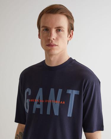 GANT Erkek Lacivert Oversize Fit Bisiklet Yaka Logolu T-shirt