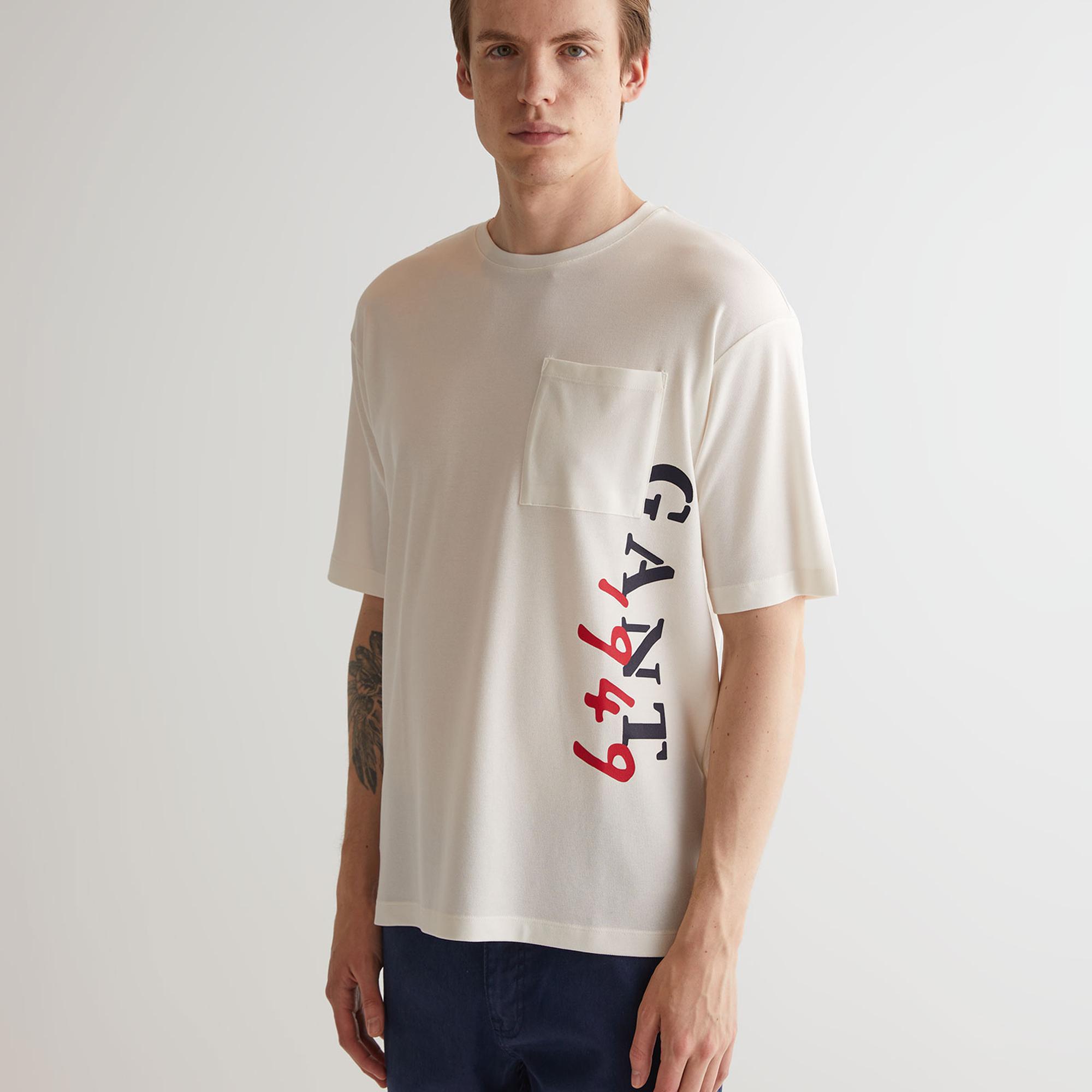 GANT Erkek Krem Regular Fit Bisiklet Yaka Logolu T-shirt