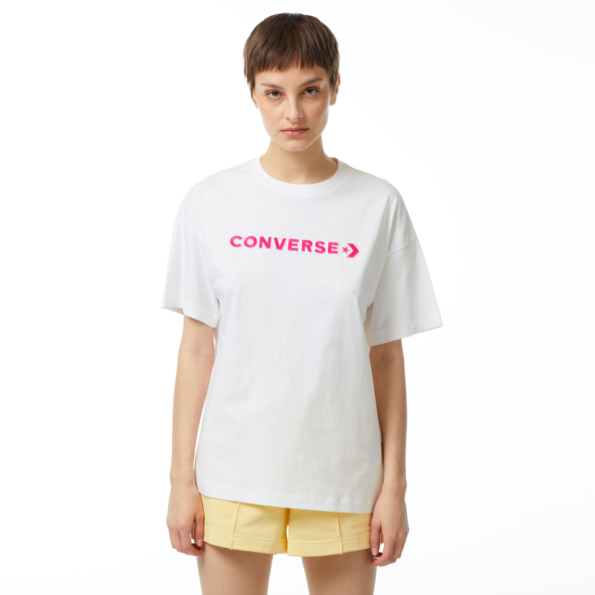 Converse Wordmark Relaxed Fit Baskılı Kadın Beyaz T-Shirt