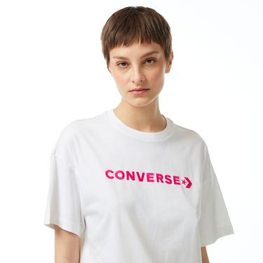 Converse Wordmark Relaxed Fit Baskılı Kadın Beyaz T-Shirt