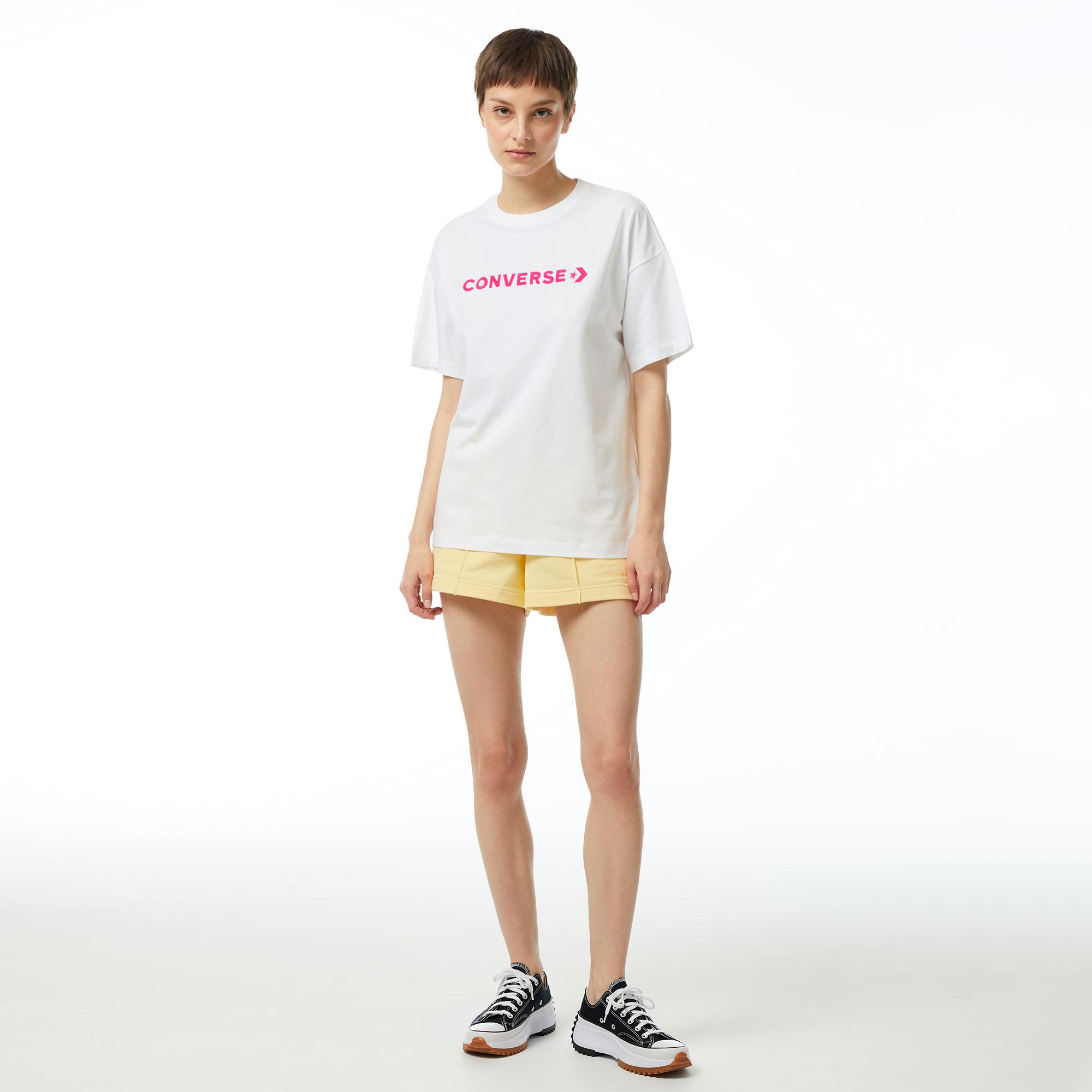 Converse Wordmark Relaxed Fit Baskılı Kadın Beyaz T-Shirt