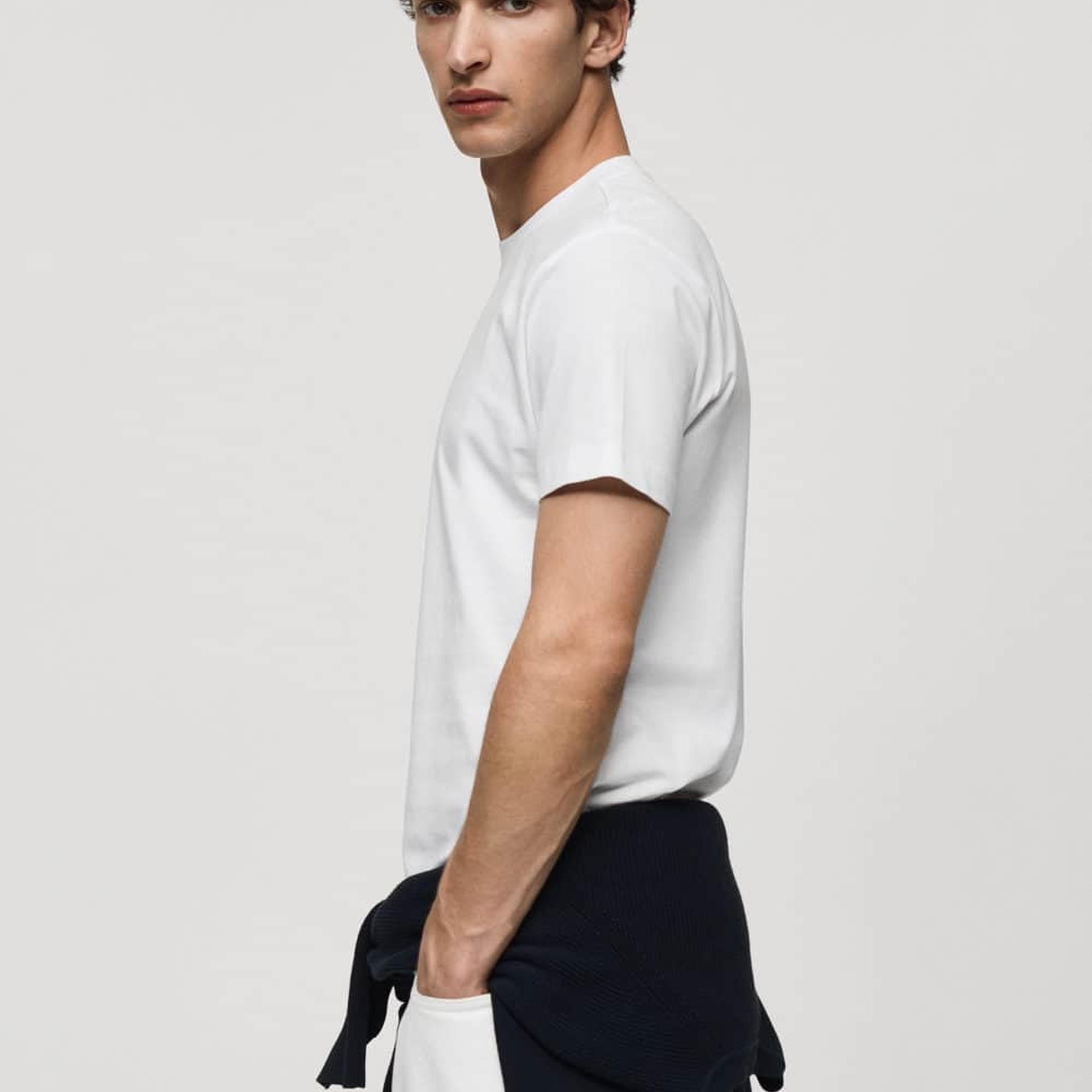 Mango Erkek Dar Kesimli Pamuklu Tişört Beyaz