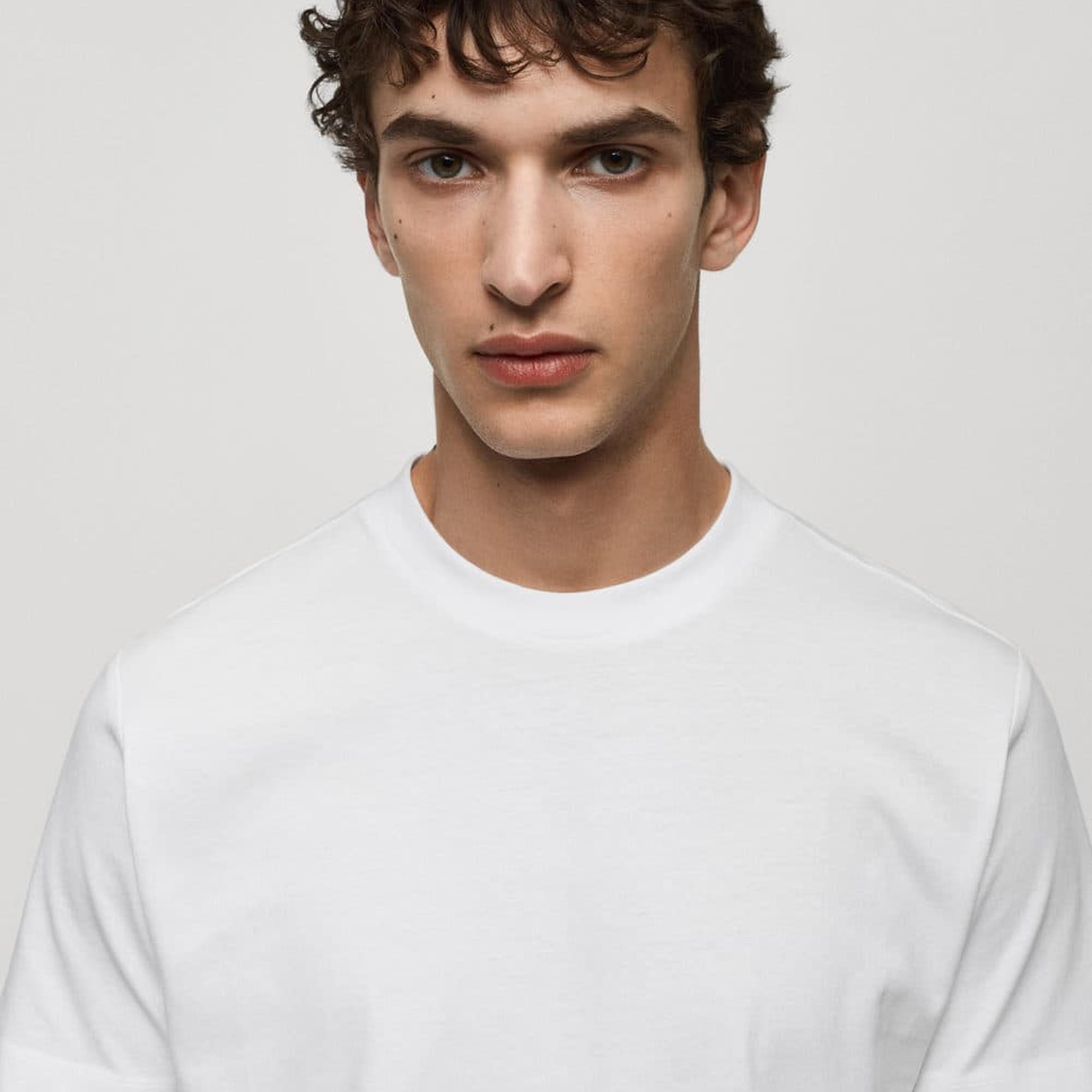 Mango Erkek Dar Kesimli Pamuklu Tişört Beyaz