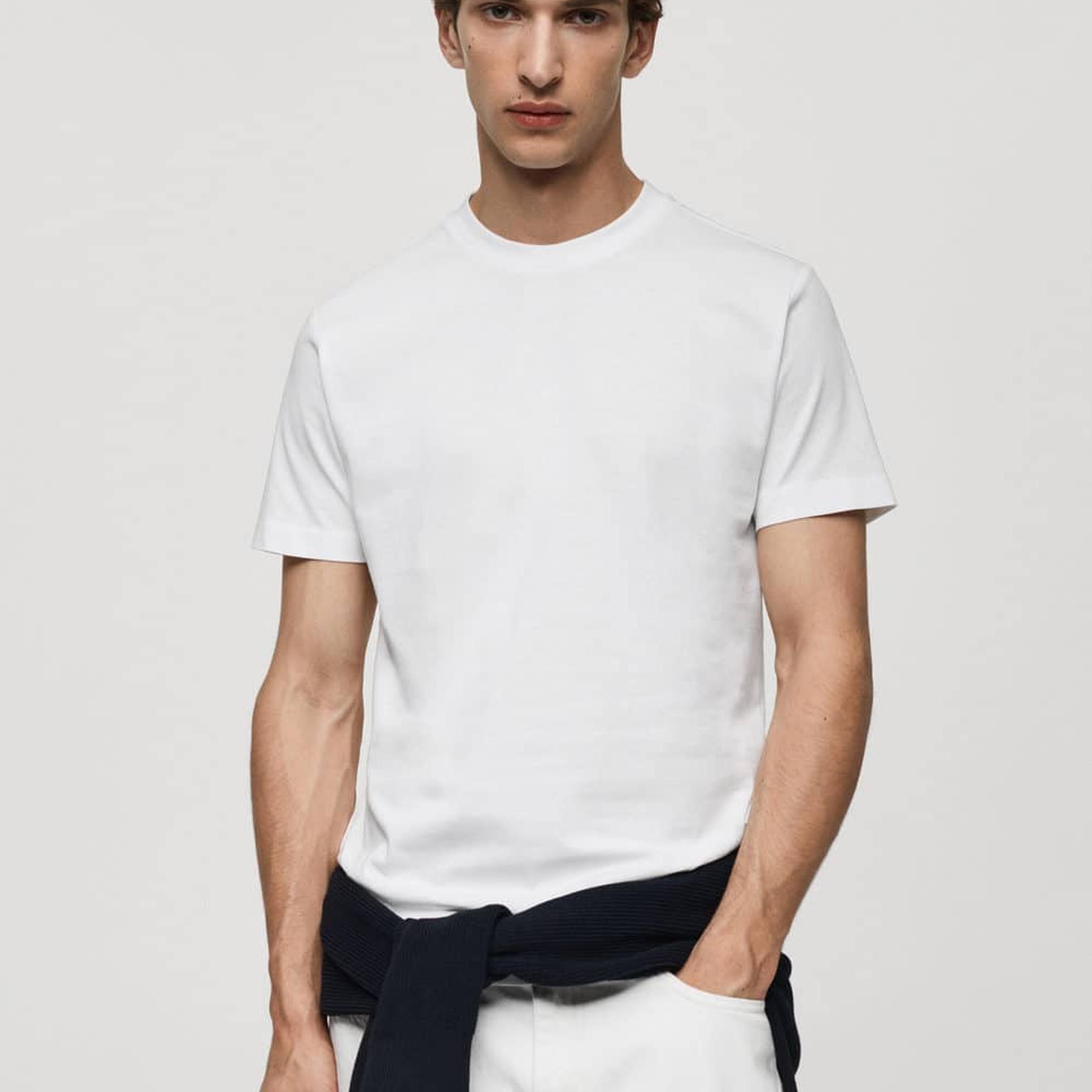 Mango Erkek Dar Kesimli Pamuklu Tişört Beyaz