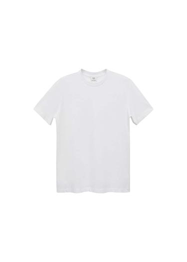  Mango Erkek Dar Kesimli Pamuklu Tişört Beyaz