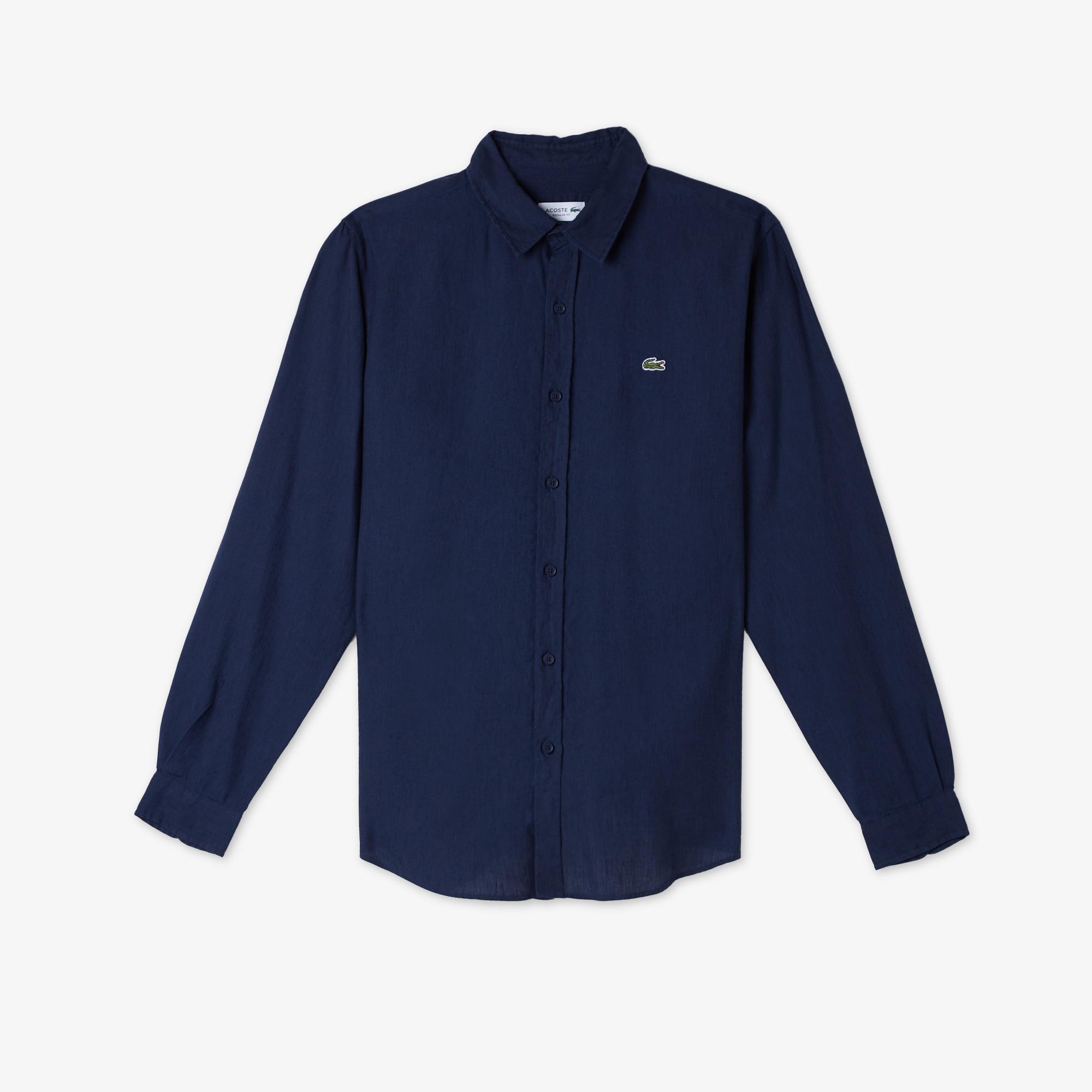Lacoste Erkek Regular Fit Keten Lacivert Gömlek
