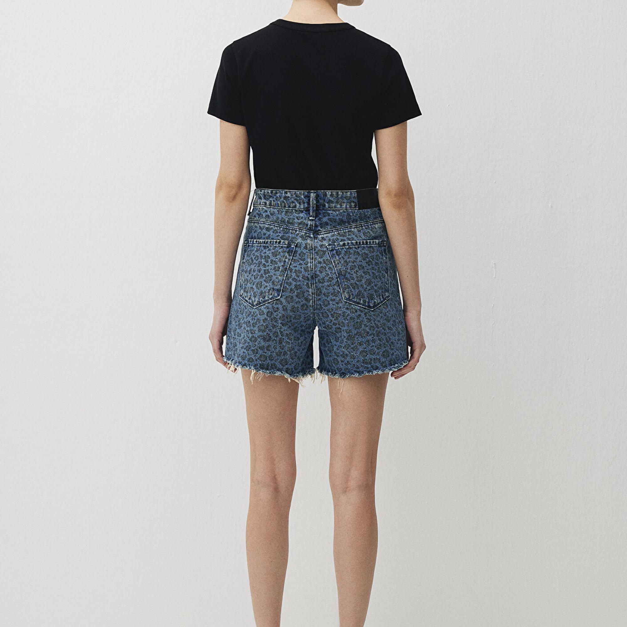 Mavi Millie 90s Indigo Leopar Desenli Jean Şort 1458988290