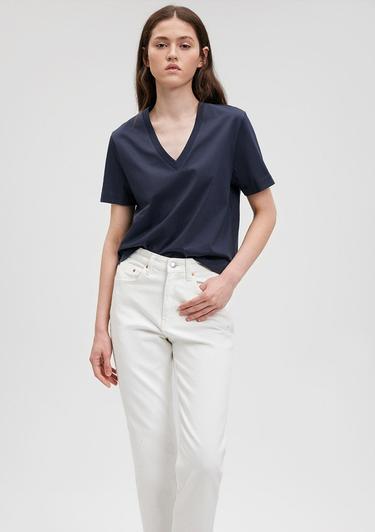  Mavi Pamuklu Merserize V Yaka Mavi Basic Tişört Regular Fit / Normal Kesim 1612701-85315