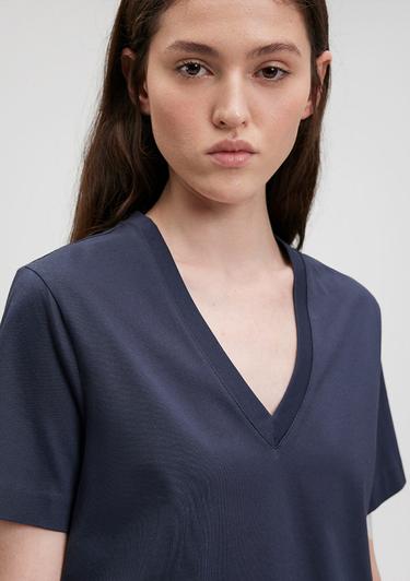  Mavi Pamuklu Merserize V Yaka Mavi Basic Tişört Regular Fit / Normal Kesim 1612701-85315