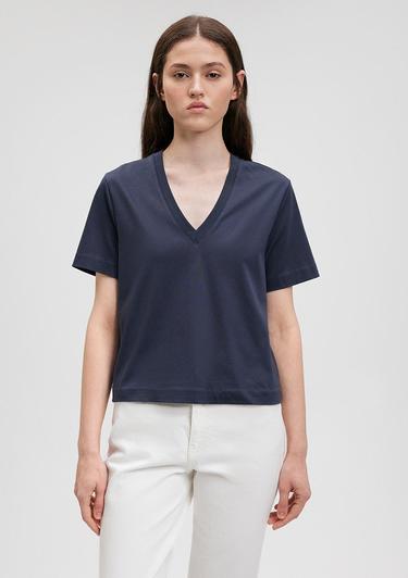  Mavi Pamuklu Merserize V Yaka Mavi Basic Tişört Regular Fit / Normal Kesim 1612701-85315