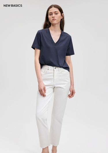  Mavi Pamuklu Merserize V Yaka Mavi Basic Tişört Regular Fit / Normal Kesim 1612701-85315