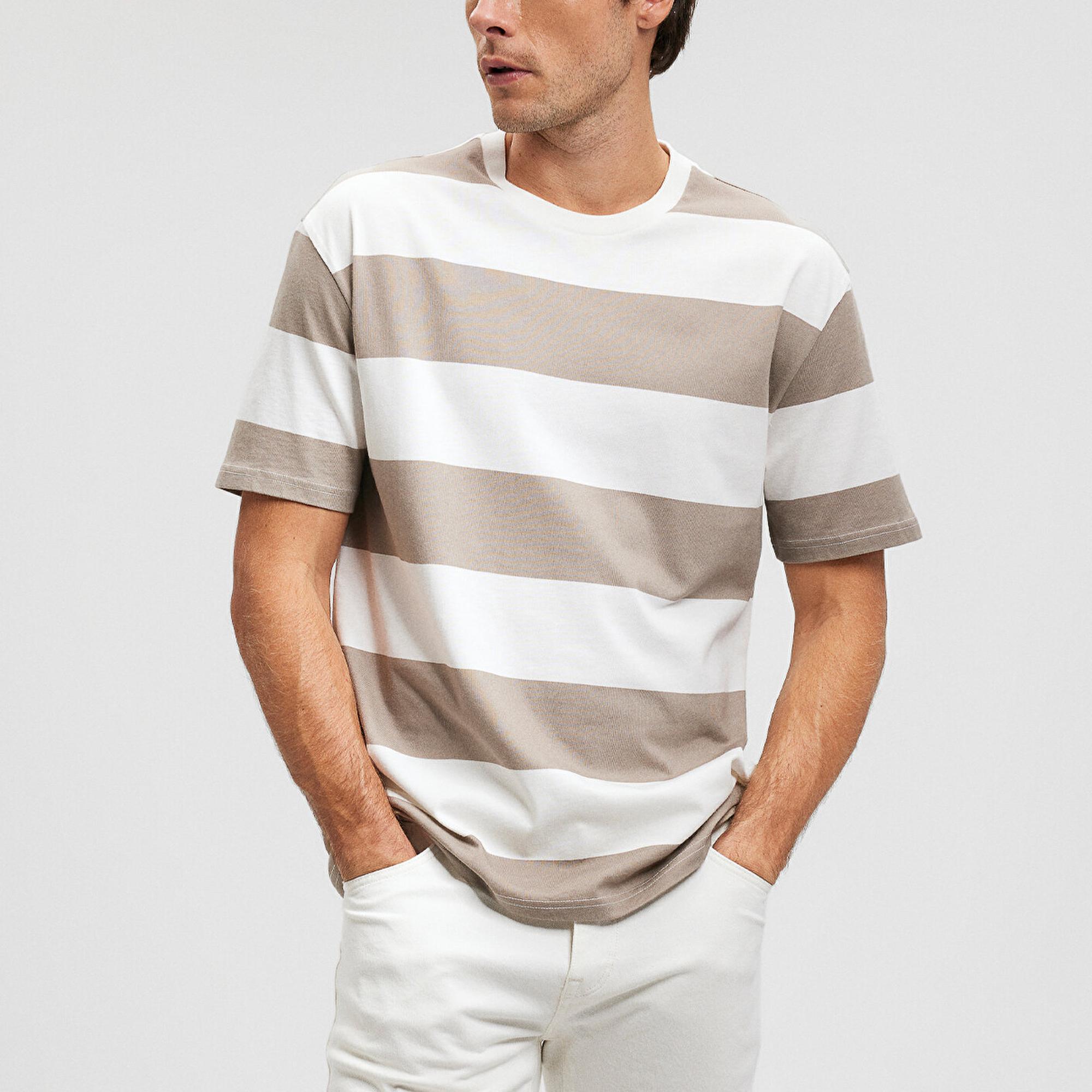 Mavi Kahverengi Tişört Loose Fit / Bol Rahat Kesim 0612076-80656