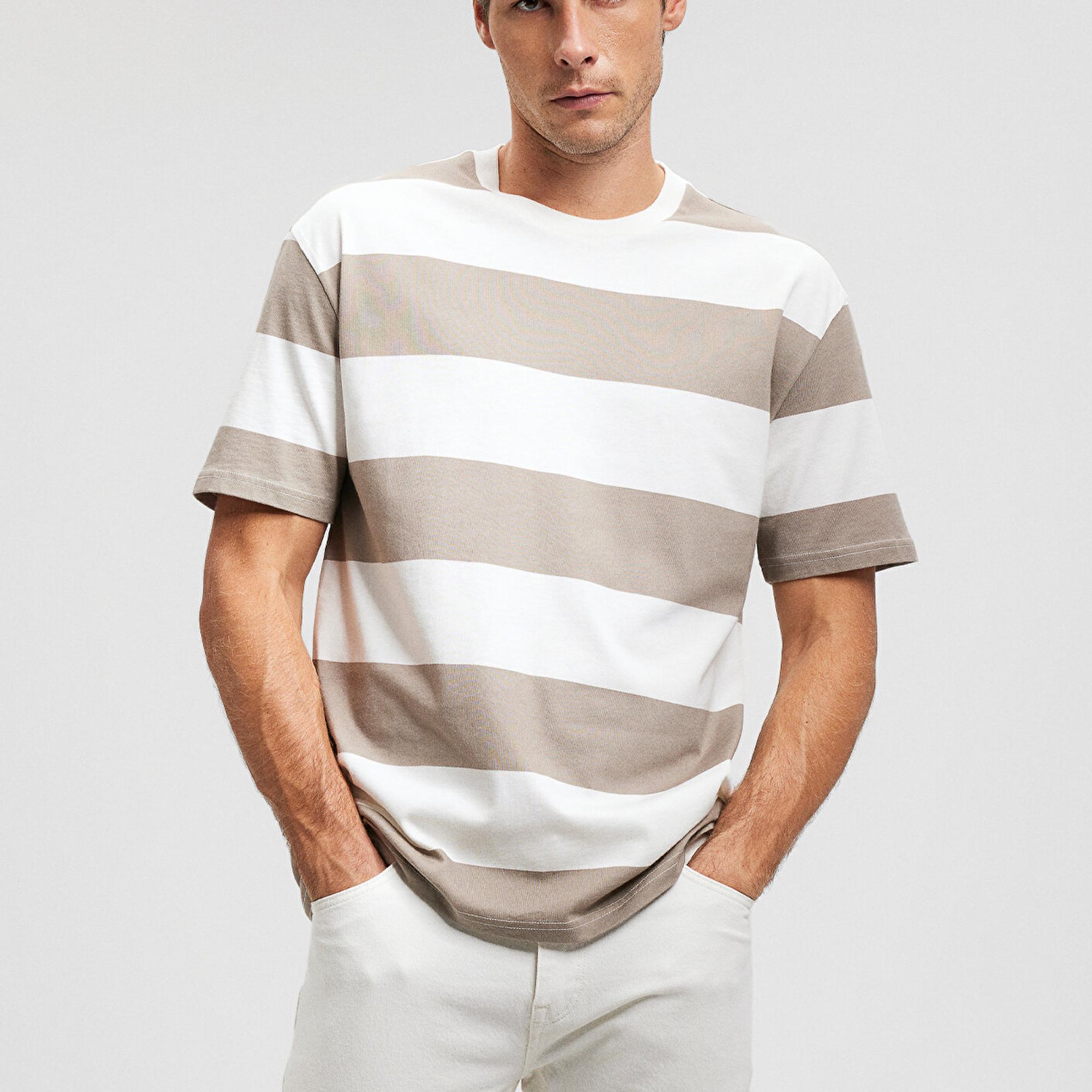 Mavi Kahverengi Tişört Loose Fit / Bol Rahat Kesim 0612076-80656