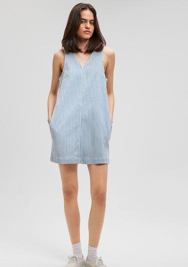  Mavi Bertha Casual Çizgili Jean Elbise 1310425-86266