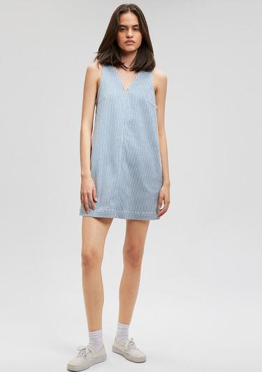  Mavi Bertha Casual Çizgili Jean Elbise 1310425-86266