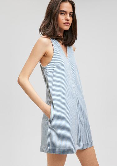  Mavi Bertha Casual Çizgili Jean Elbise 1310425-86266