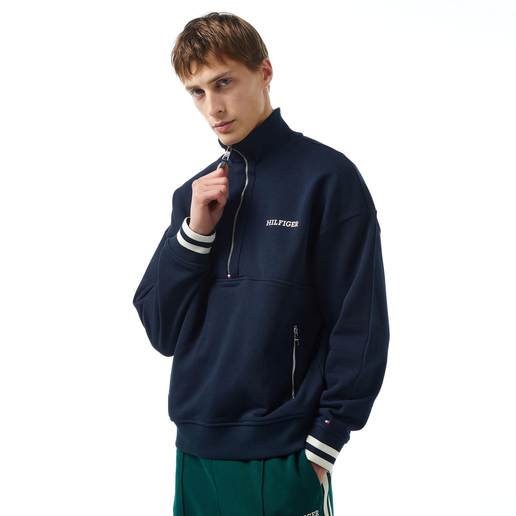 Tommy Hilfiger Monotype Half Zip Erkek Lacivert Sweatshirt