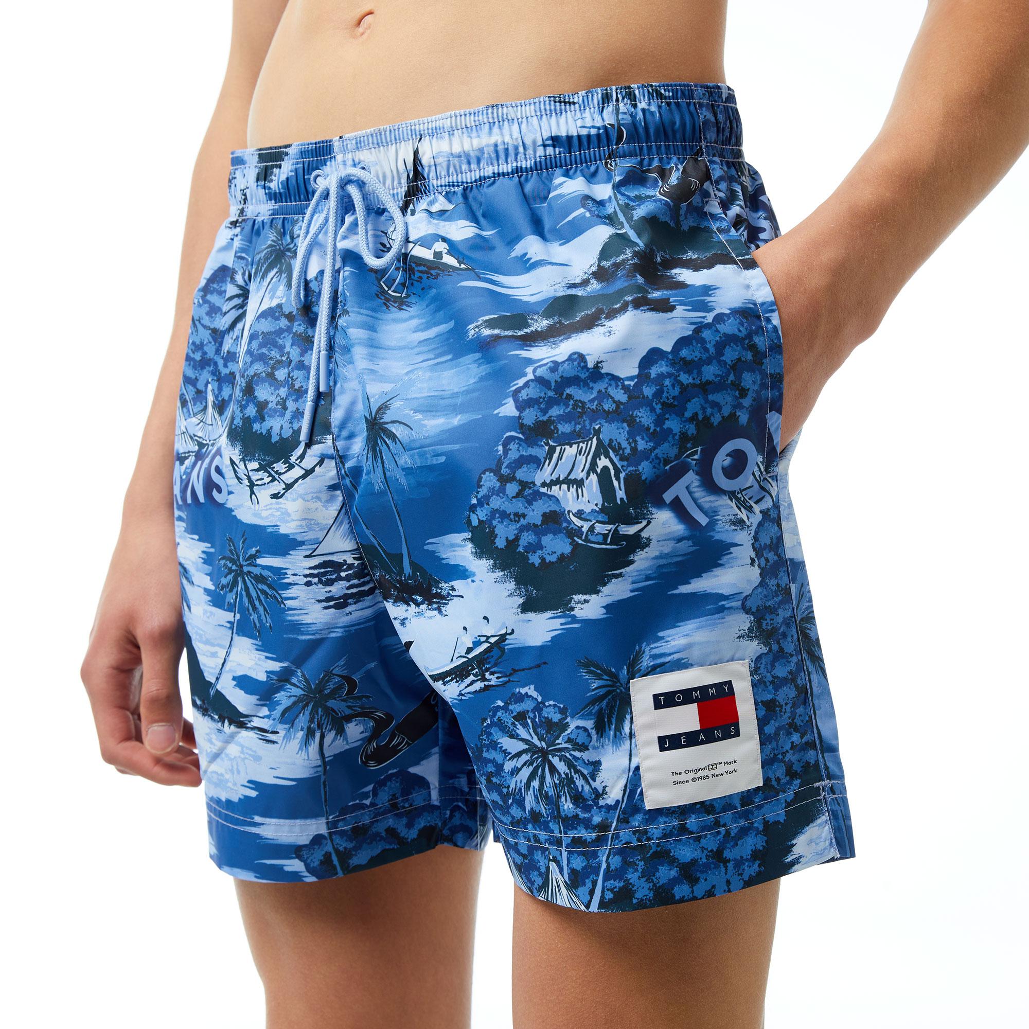 Tommy Jeans Medium Drawstring Print Erkek Mavi Mayo Şort