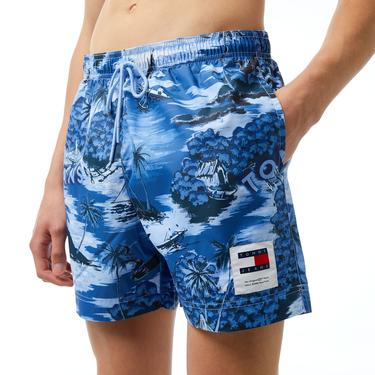  Tommy Jeans Medium Drawstring Print Erkek Mavi Mayo Şort