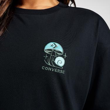  Converse Mushroom Graphic Oversized Fit Kadın Siyah T-Shirt