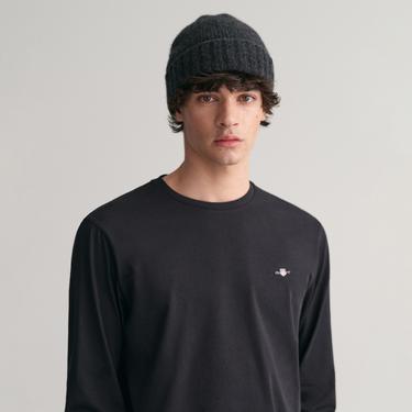  Gant Erkek Siyah Regular Fit Bisiklet Yaka Uzun Kollu T-Shirt